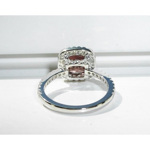 925 STERLING SILVER Cushion Cut Chocolate CZ Halo Ring - Picture 8 of 15